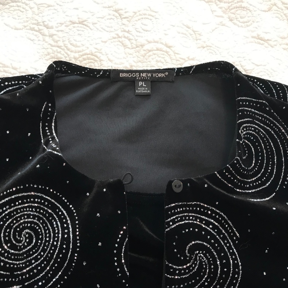 Dressy Briggs NY black velour faux 2-piece with glittery silver swirls (PL) - Picture 13 of 16